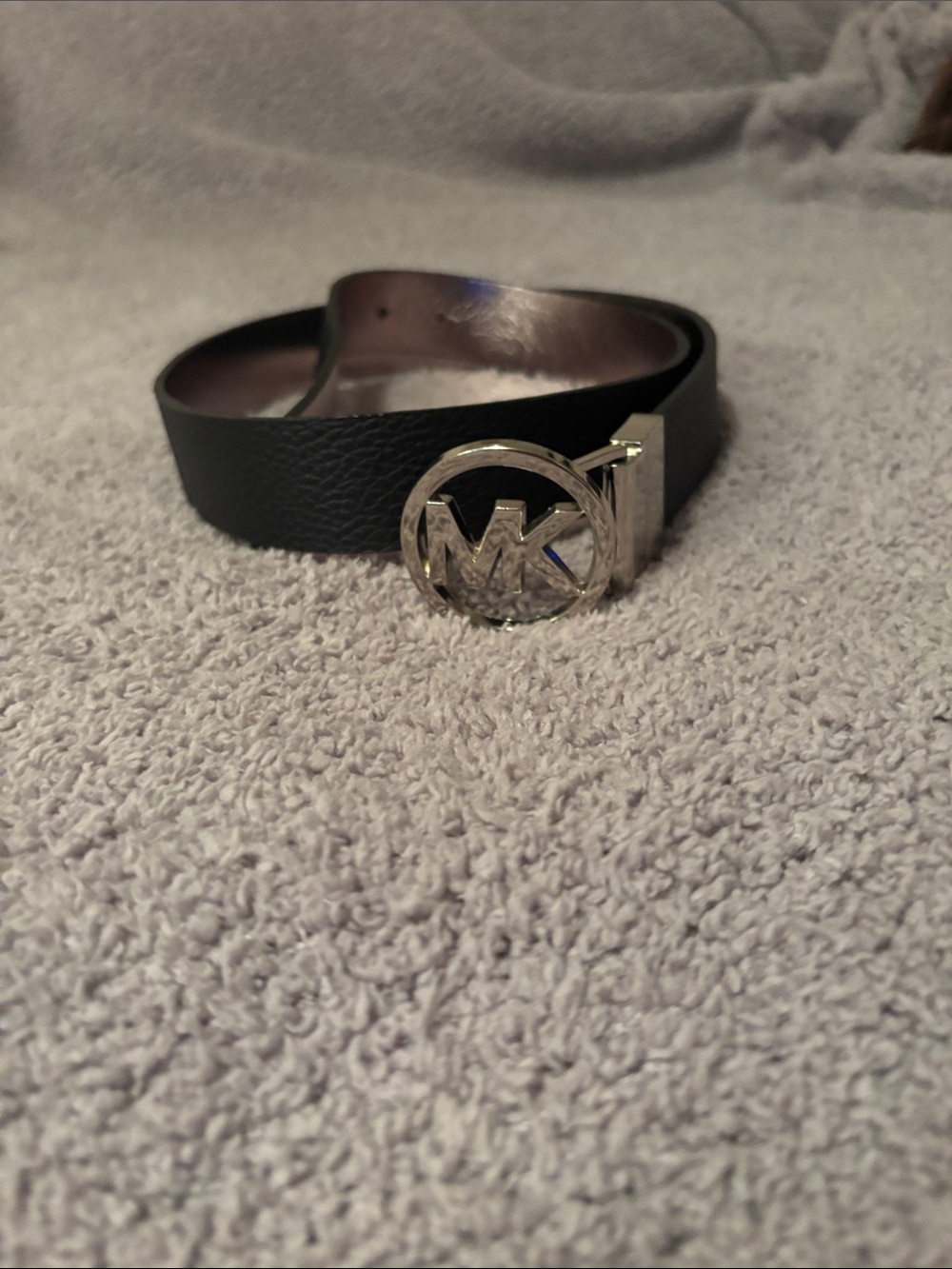 Michael Kors Black Leather Belt with Silver MK Buckle